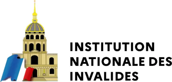 Illustration of the Hôtel des Invalides Paris with a French flag draped to the left and "Institution Nationale des Invalides" in bold black letters to the right. - Rotary Club Paris Agora