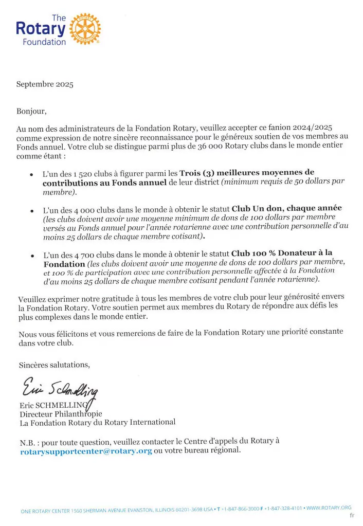 rotary paris agora courier certificat appreciation