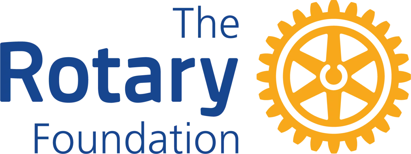 L'image montre le logo de la Fondation Rotary, ou Fondation Rotary, comprenant les mots "The Rotary Foundation" en texte bleu à côté d'un symbole de roue dentée jaune sur un fond blanc. - Rotary Club Paris Agora