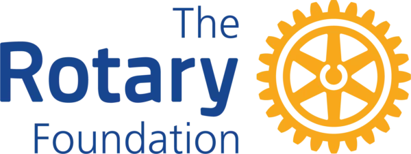 The image shows the logo of The Rotary Foundation, comprised of the words "The Rotary Foundation" in blue text next to a yellow gear symbol on a white background. - Rotary Club Paris Agora