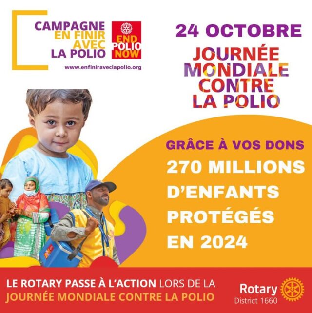 Journée mondiale de lutte contre la polio 🌍Aujourd’hui, notre club Rotary Paris Agora s’associe au Rotary District 1660 et à des millions de Rotariens à travers le monde pour dire STOP à la polio ! 💪Depuis plus de 35 ans, le Rotary International mène ce combat historique, aux côtés de partenaires engagés :
🤝 OMS, UNICEF, CDC, Fondation Bill & Melinda Gates et Gavi, l’Alliance du vaccin.Grâce à cette mobilisation mondiale,
➡️ plus de 3 milliards d’enfants ont été vaccinés,
➡️ et les cas ont diminué de 99,9 %.🙏 Merci à tous les bénévoles et clubs du District 1660 pour leur engagement sans faille.
💛 Ensemble, continuons jusqu’à l’éradication complète de la polio !#RotaryParisAgora #Rotary #District1660 #EndPolioNow #JournéeMondialeContreLaPolio #SantéPourTous #Solidarité #FiersdÊtreRotariens