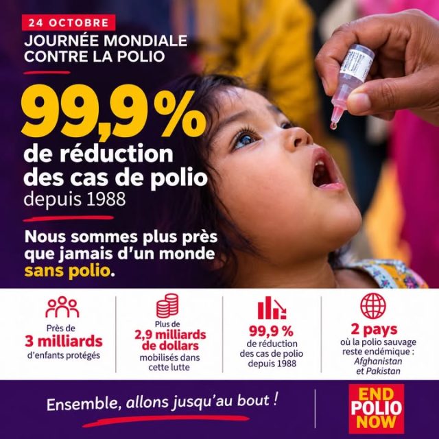 🌍 24 OCTOBRE | JOURNÉE MONDIALE CONTRE LA POLIO

💜 Nous sommes plus près que jamais d’un monde sans polio !

Depuis plus de 40 ans, le Rotary International mène un combat historique pour éradiquer la poliomyélite.

Les progrès sont immenses, mais notre mission n’est pas terminée. Tant qu’un seul enfant reste menacé, nous devons poursuivre notre mobilisation.

Au Rotary Club Paris Agora, nous sommes fiers de prendre part à cet engagement mondial pour offrir à chaque enfant un avenir sans polio.

🤝 Ensemble, allons jusqu’au bout !

👉 Soutenez cette mobilisation : www.endpolio.org/fr

#EndPolioNow #WorldPolioDay #RotaryInternational #RotaryDistrict1660 #RotaryParisAgora